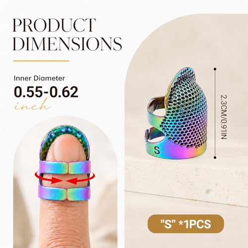 Image of Thimbles for Hand Sewing, Sewing Thimble Kit, Metal Finger Protectors, Thimble Ring for Hand Quilting and Embroidery(Colorful,2Pcs,Small)
