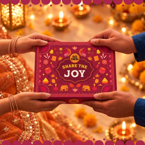 Image of GO DESi Diwali Gift Box - Share the Joy Gift Box | Mud Diya | DESi Popz | Coconut Burfi | Bombay Bhel | Diwali Gifts for Family and Friends