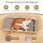 FUKUMARU Cardboard Cat Scratcher Bed, Extra Long 29.1 Inch Cat Scratch Bed Couch Indoor, Natural Felt Multifunctional Cats Scratching Lounger, Horizontal Kitten Cats Scratch Pad with Ball Toy, Camel - Image 4