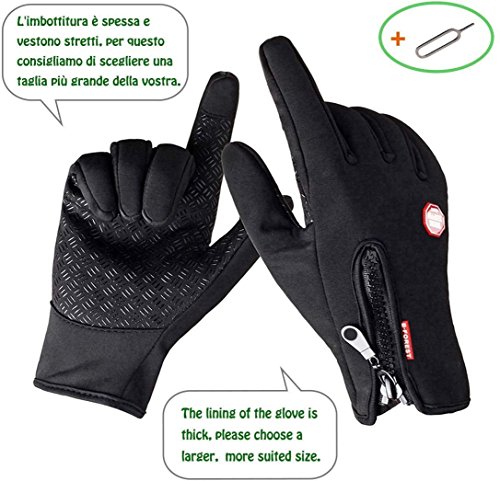 Aisprts Cycling Gloves, Full Finger Winter Thermal Touch Screen Warm Windproof Waterproof Gloves for Men and Women (Black, L)