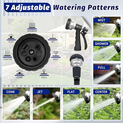 Image of AUTOMAN-Garden-Hose-Nozzle, 2 Pack ABS Water Spray Nozzle, 7 Adjustable Watering Patterns, Slip Resistant for Watering Plants, Lawn& Garden, Washing Car, Showering Pets & Outdoor Fun.Silver Color