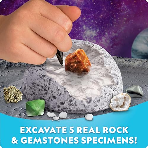 National Geographic Outer Space Dig Kit – Excavate 5 Real Rock & Gemstone Specimens | Includes Dig Brick, Excavation Tools, Magnifying Glass & Learning Guide, Fun Space-Themed STEM Activity for Kids - Image 2
