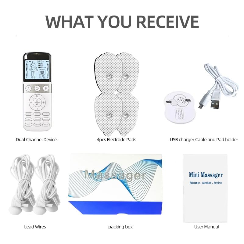Image of SmartPulse Dual Channel EMS TENS Pulse Therapy Device | 24 Massage Modes & 20 Intensity Levels | Rechargeable Muscle Stimulator with LCD Display, Timer & Electrode Pads for Full Body Relaxation