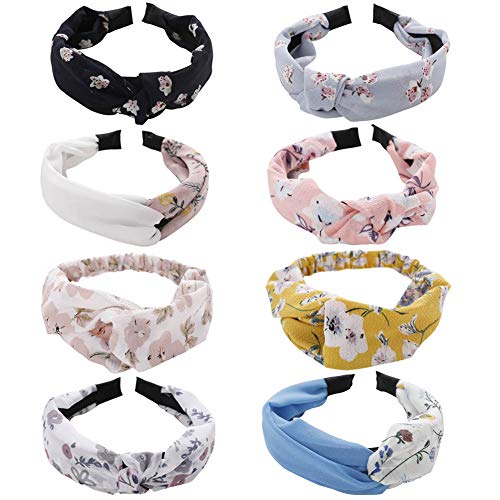 Knotted Headbands for Women Turban Headbands for Women Wide Headbands for Women Knot Headband 8 Colors Vintage Cross Elastic Head Wrap Hair Accessories Sport Headband Headwear 8pcs
