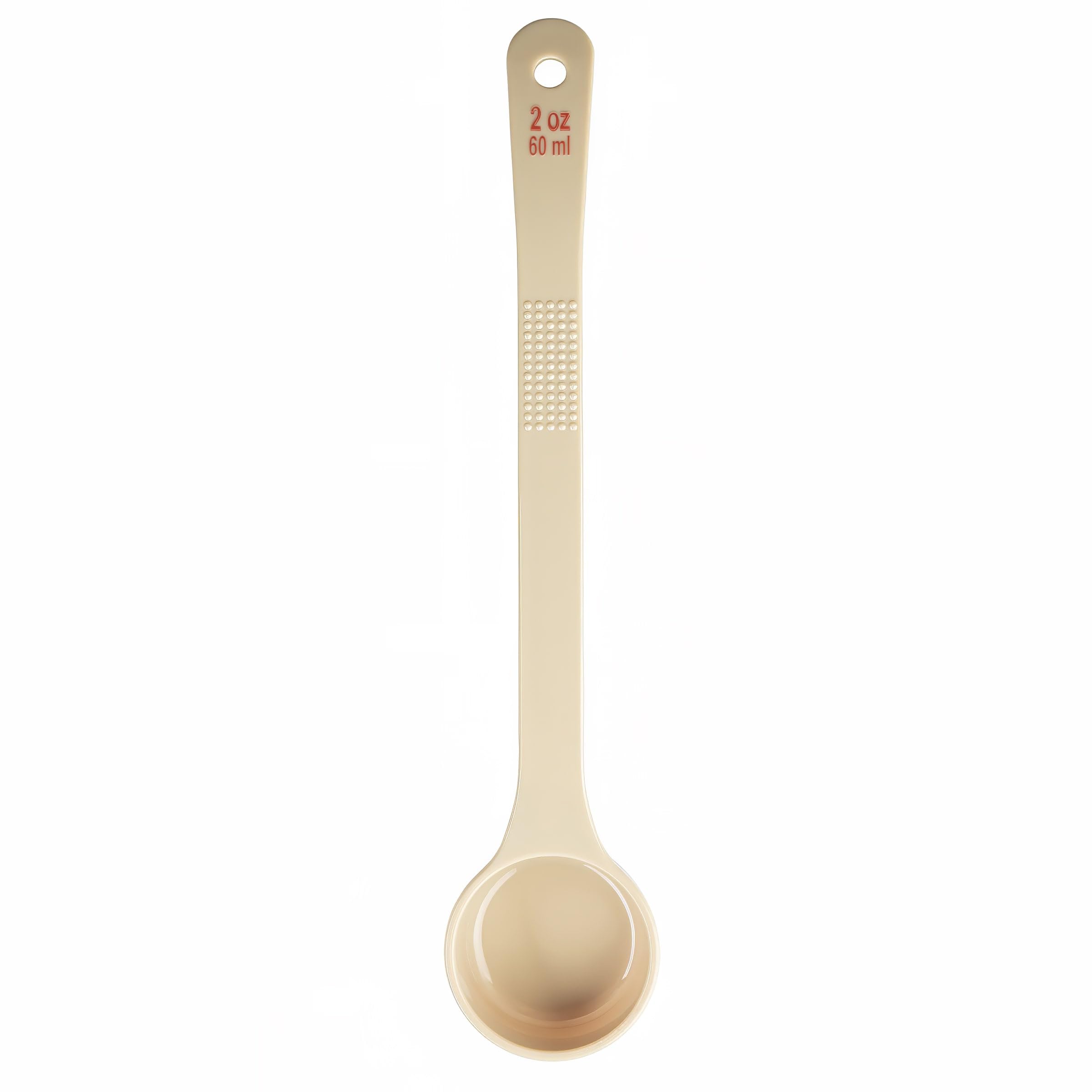Spoonout, 2 oz., 12.125" x 2.5" x 1", Solid, Long Handle with red Capacity Markings (oz/ml), Polycarbonate, Beige, NSF by Tablecraft – In Description, Check Images, Model 10644