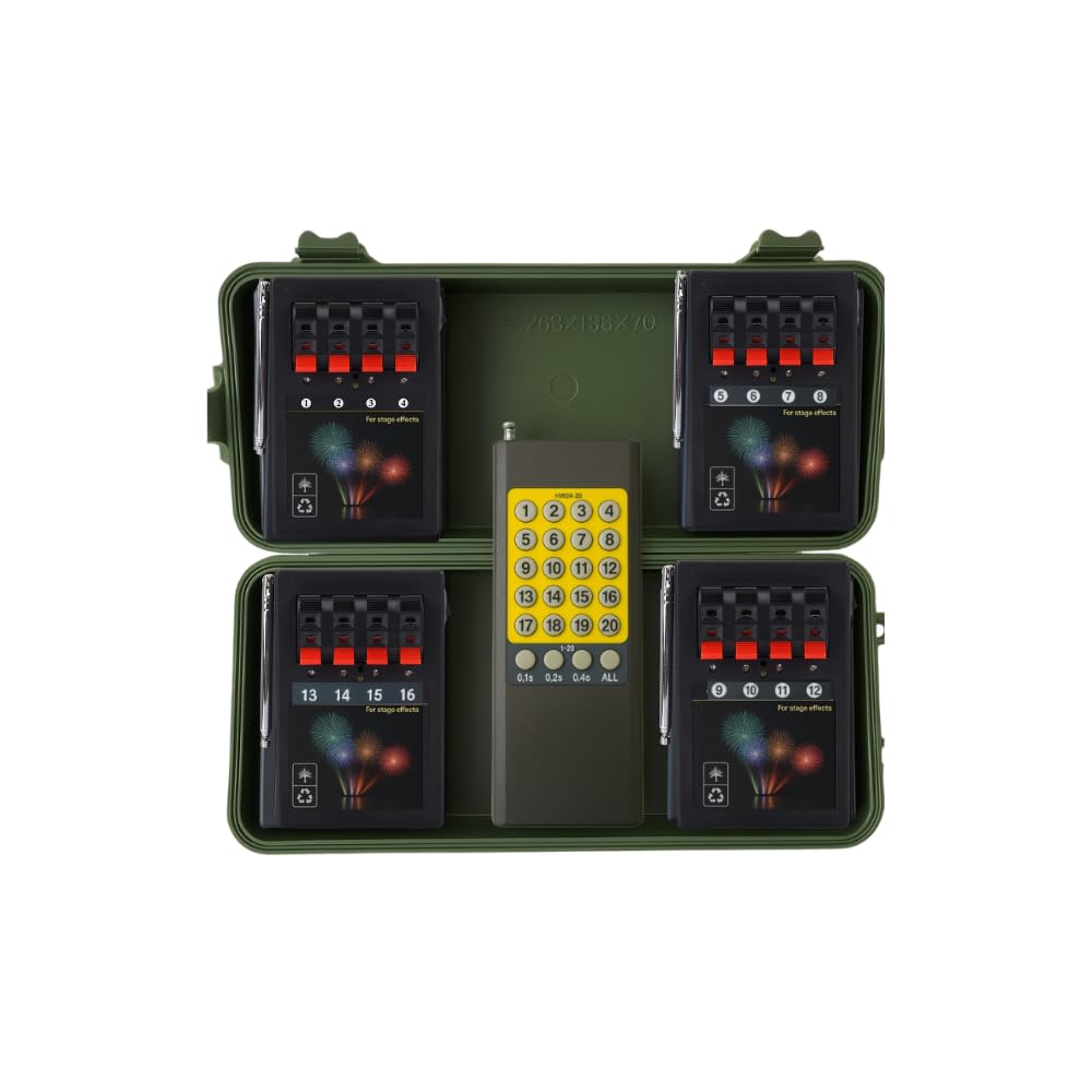 zenda club® Sistema di Scatto a Distanza per Fuochi d’Artificio – Kit Pirotecnico 16 Canali con Telecomando Senza Fili – Cofanetto di Conservazione Resistente