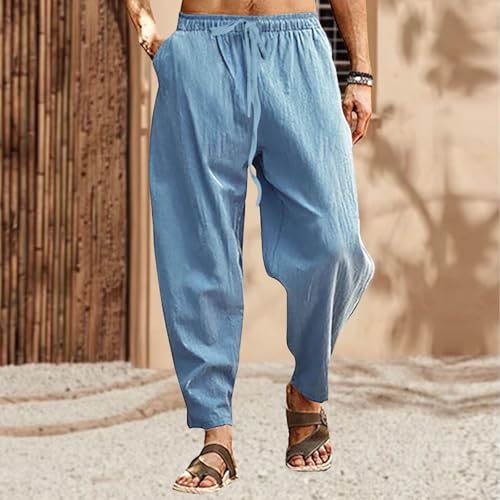 Men Hip-Hop Breathable Cotton Linen Pants Classic Loose Casual Sports Trousers Fall Straight Lace Up Athletic Pant4