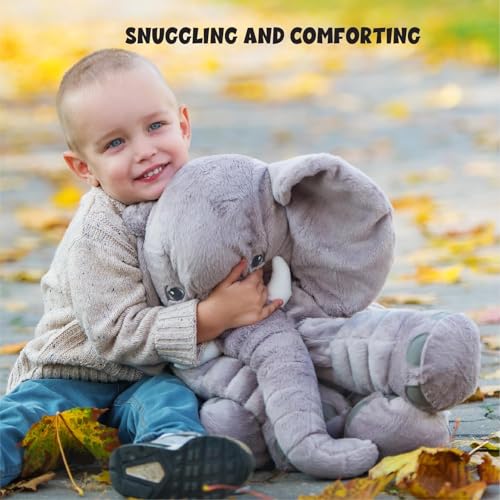 Image of Storescent Big Fibre Filled Baby Pillow | Elephant Plush Hugging Toy for Kids | Soft Stuffed Animal Pillow for Boys & Girls -60cm, Grey