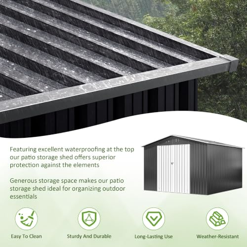Image of DAUSOLA 10x10 FT Outdoor Storage Shed, Metal Garden Tool Sheds for Backyard | Sturdy Upgrade, Weatherproof, Ample Space, Secure Lockable Doors, Solid Base, Durable, Low-Maintenance, For Garden Patio Lawn
