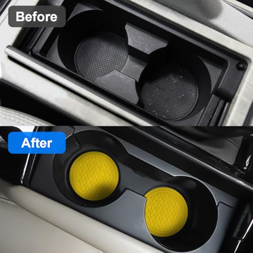Image of Mandark 2PCS Car Cup Holder Coasters, 2.75 Inch Non-Slip Insert Water Bottle Holder Pads, Dustproof Automotive Interior Accessories Mat, Universal for Vehicles, Trucks, RVs and More(Yellow)