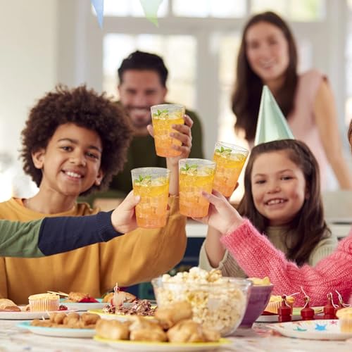 Viapriod 50 Stück ABS Becher mit Goldrosa, 280ml Becher aus ABS Wiederverwendbare Trinkbecher Elegante Party Weingläser für Champagner Cocktail Bier Martini Soda Dessert (Goldglitter)