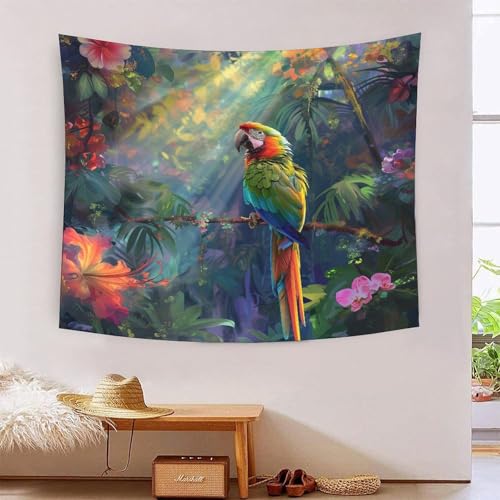 Tapisserie perroquet 3D grand format 180x230 cm pour décoration de salon