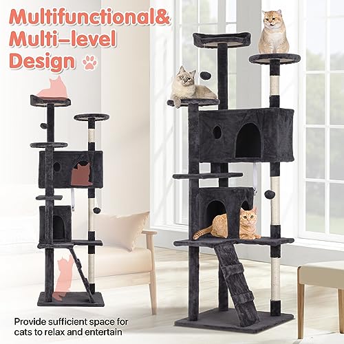Casa para gato con rascador, torre de 21 pulgadas gris miniatura 4