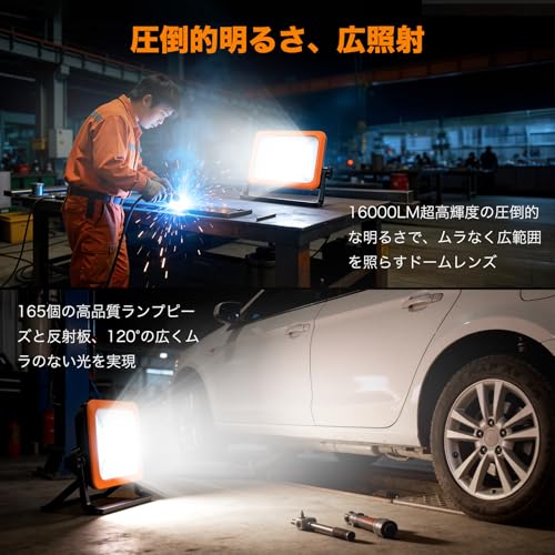 LED投光器 充電式 作業灯 200W IP66防塵防水 16000mAh大容量 強力磁気設計 Type-c充電 コンパクト便携式 夜釣り キャンプ アウトドア 防災 停電対策 屋外照明 夜間工事 [3]