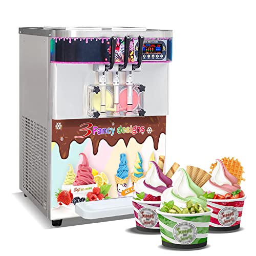 Kolice Commercial 3 flavors soft serve ice cream machine yogurt soft ice cream machine gelato ice cream maker-countertop design, 2+1 mixed flavors, full transparent dispenser, upper tanks refrigerated