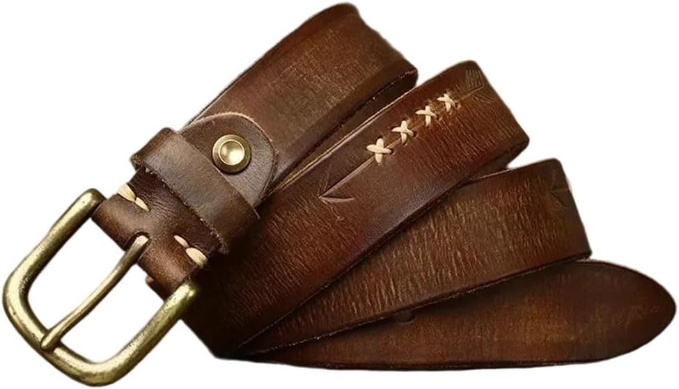 Men's Leather Belt - 3.3 cm Solid Cowhide with Brass Buckle for Western Style