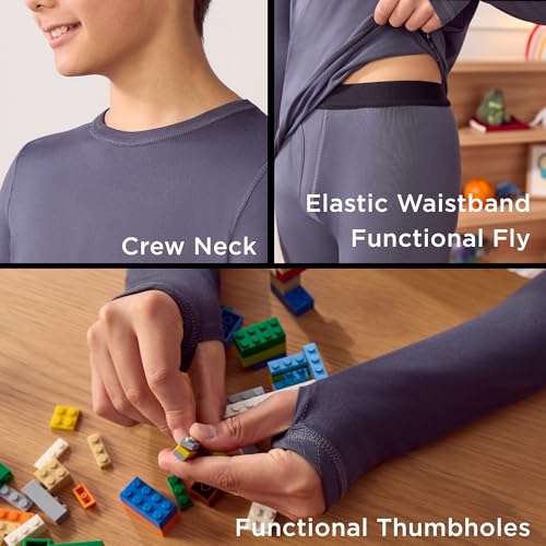 Image of Cuddl Duds Lightweight 2 Piece Active Base Layer Matching Sets for Boys | Kids Everyday Activewear, Long Sleeve Top & Leggings, Back to School & Gym Clothes, Breathable Moisture Wicking Lounge Set