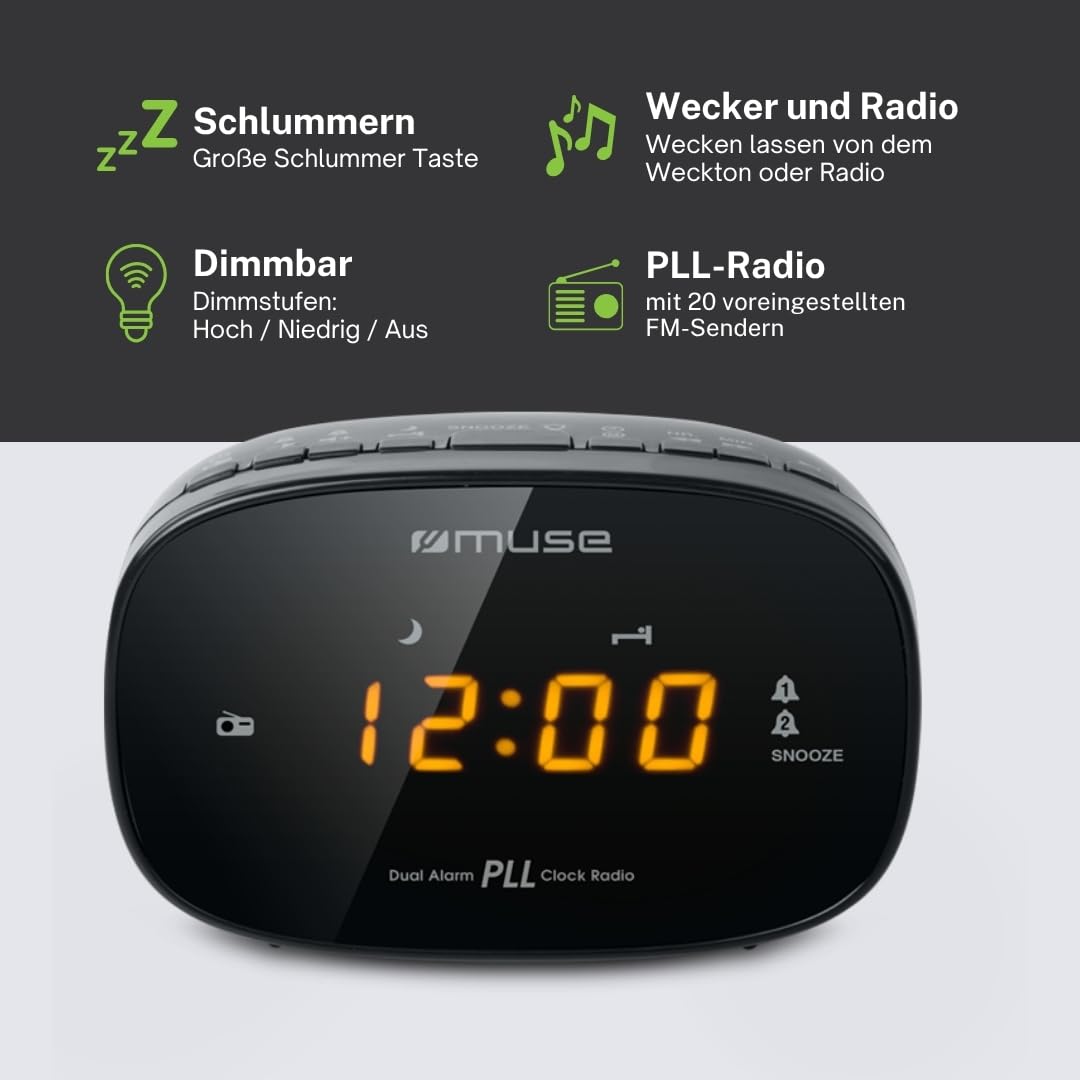 MUSE Radiobudzik M-150 CR, Czarny