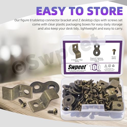 Swpeet 40 works Bronze 2 Styles Heavy Duty 8 Table Top Connector and Z Adjustable Corner Brackets with Matched Screws Assortment Kit - Image 4