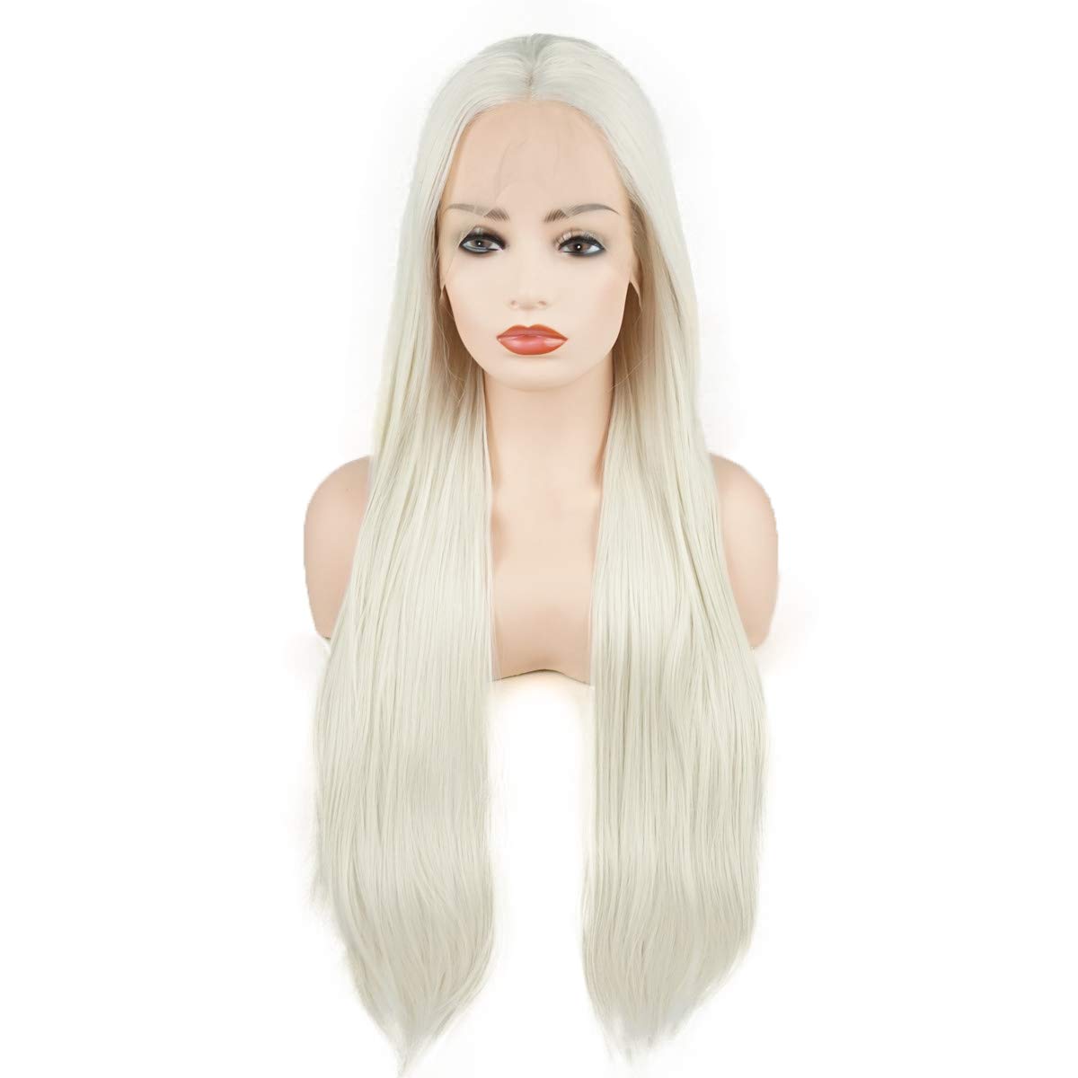 Hair Straight Super Long 25inch Lvory Heat Resistant Heavy Density Realistic Synthetic Lace Front Wigs