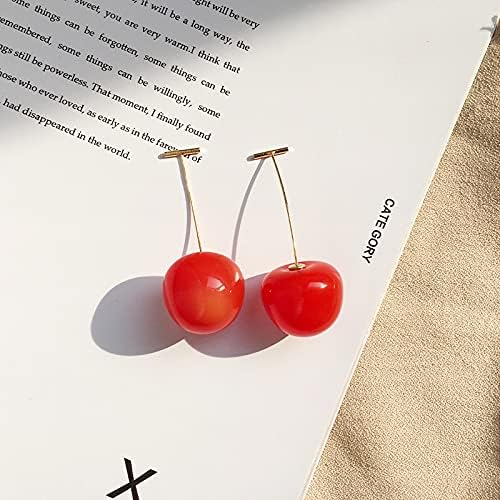 3D Red Cherry Drop Earrings Cute Fruit Gold Dangle Earrings Women - Image 6