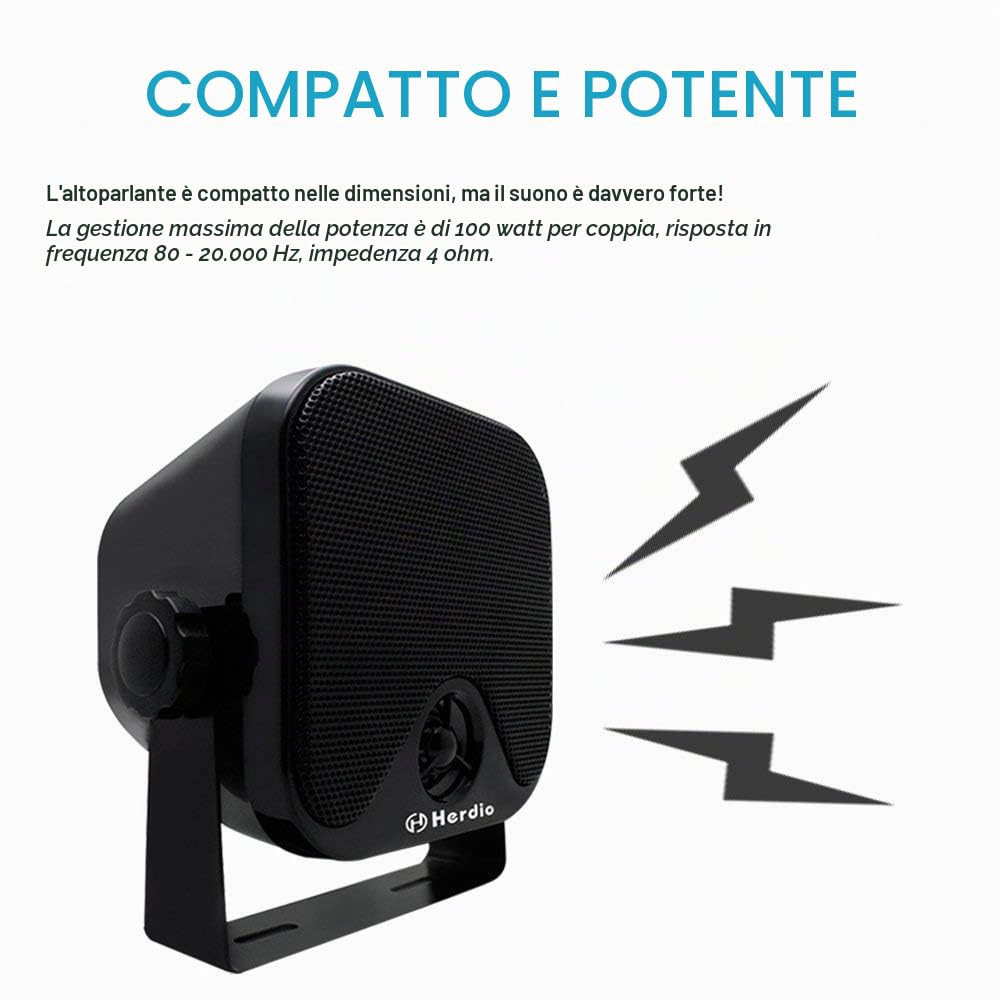 Herdio Diffusori Esterni Da 100 W 4" Sistema Stereo Impermeabile Marino per Barca, Ristorante, Negozio, Giardino, Camper, Camion ATV UTV Motocicletta. (Vendute a Coppia)