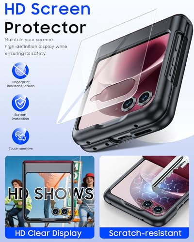 Image of for Motorola Razr 2026 Case with Hinge Protection & Built-in Outer Screen Protector, Ultra-Thin PU Leather Matte PC Shockproof Cover, Slim Protective Phone Case for Moto Razr 2026-Red