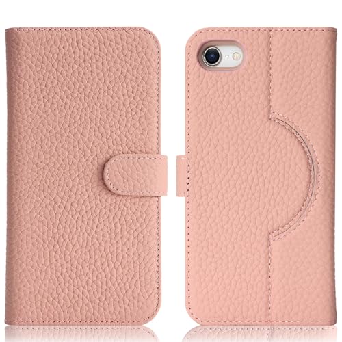 Image of Detachable Genuine Leather Case for iPhone SE 2020 / SE 2022 /7 /8 Wallet Case Magnetic 2in1 Removable Flip Cover Book Purse Compatible with Magsafe Charging Kickstand Card Holder-Pink