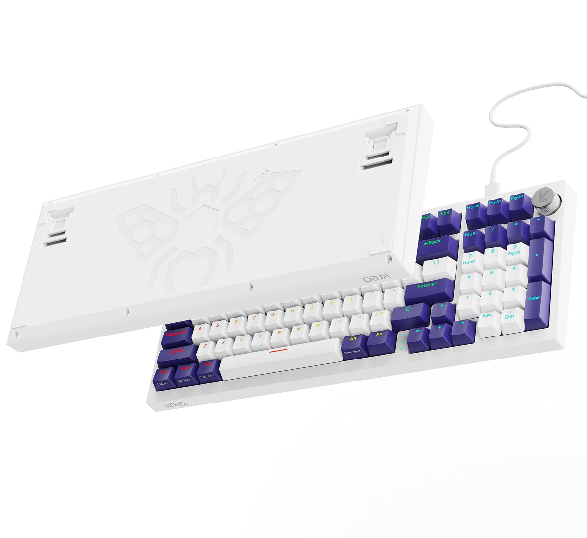 Kreo Hive 98 Wired RGB Mechanical Gaming Keyboard | Full Size 98 Keys, Metal Volume Knob, Per-Key RGB, Hot-Swappable Switches (White-Purple, Brown)-image-19
