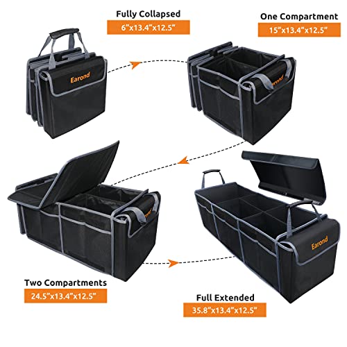 Earond Car Trunk Organizer With Insulated Leakproof Cooler Bag,Removable Lid,Adjustable Securing Straps,3 Compartments Trunk Organizer For Car,Suv,Truck,Sedan(Grey & Black) #TOP3