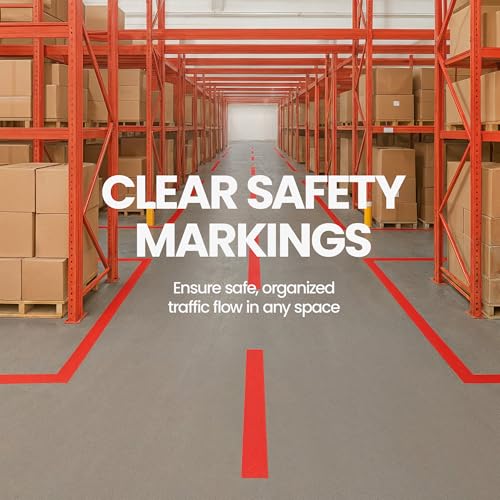 Image of DuraMark EC700 Floor Marking Tape for Concrete and Pavement | Industrial Marking Tape for Warehouses | Long-Lasting | High Durability, Red, 3 Inches by 36 Feet