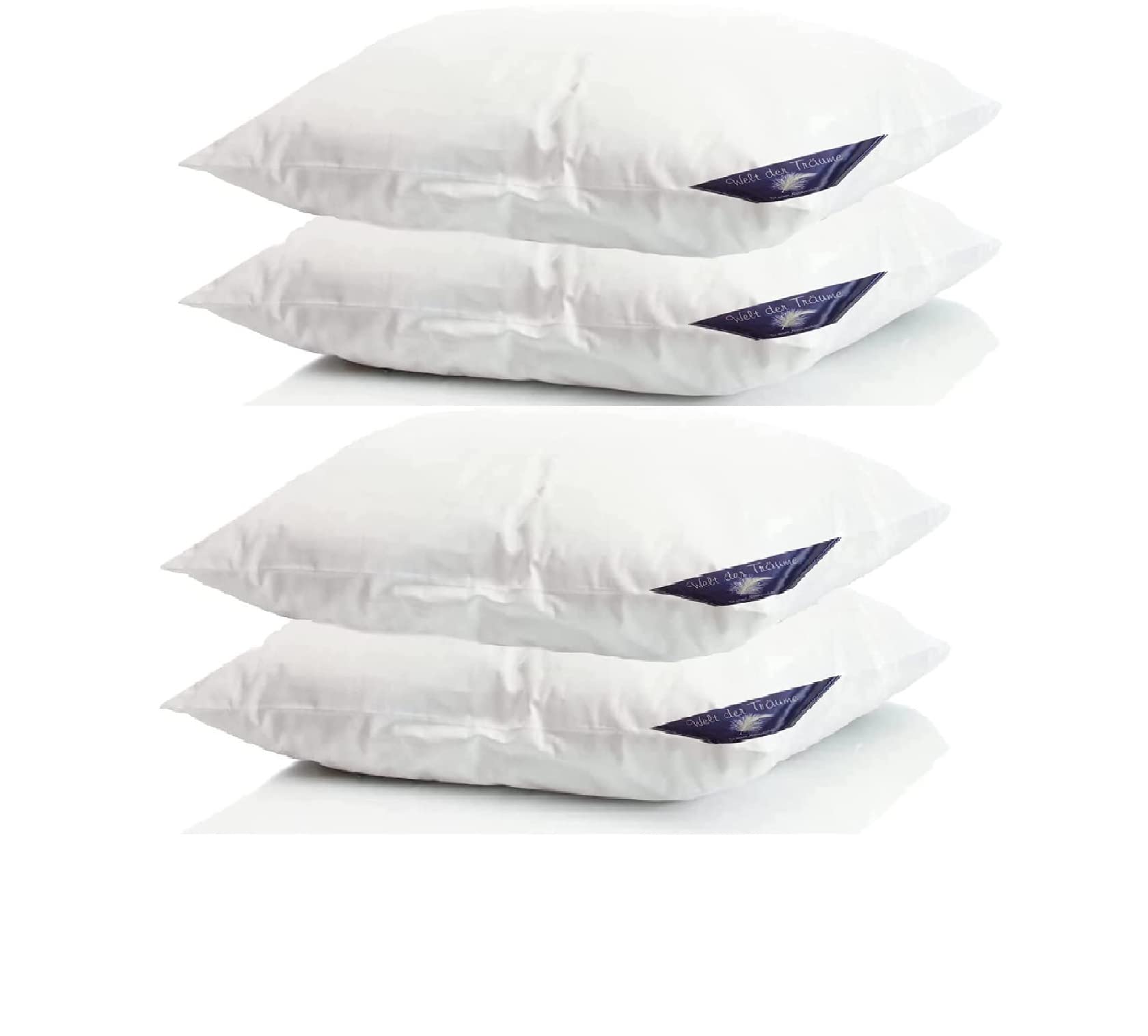 4 Stück (Set) Daunenkissen | 3-Kammer Kopfkissen | Dreikammerkissen 80x80 cm | Füllgewicht: 1400 Gramm | 100% Baumwollbezug | Kopfkissen 80x80 Daunen | Federkissen | kein Lebendrupf | weiß