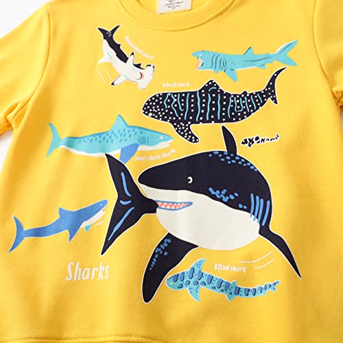 Image of Akyzic Toddler Boys Sweatshirts Cotton Crewneck Truck Shirt Dinosaur Long Sleeve Pullover Tops Tees 2-8T