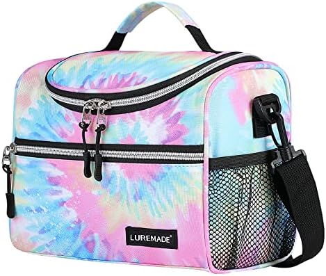 LUREMADE Kids Insulated Lunch Box for Girls Lunch Bag Women Boys Toddler Teen School Daycare Kawaii Cute Travel bags (Rainbow Tie-Dye)