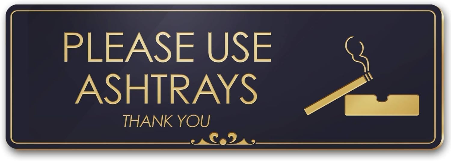 Please Use Ashtrays Sign Acrylic Plastic Sign Acrylic with Symbols Self-Adhesive for Restaurants Salons Hotels Motels Restrooms 3X9 Inch