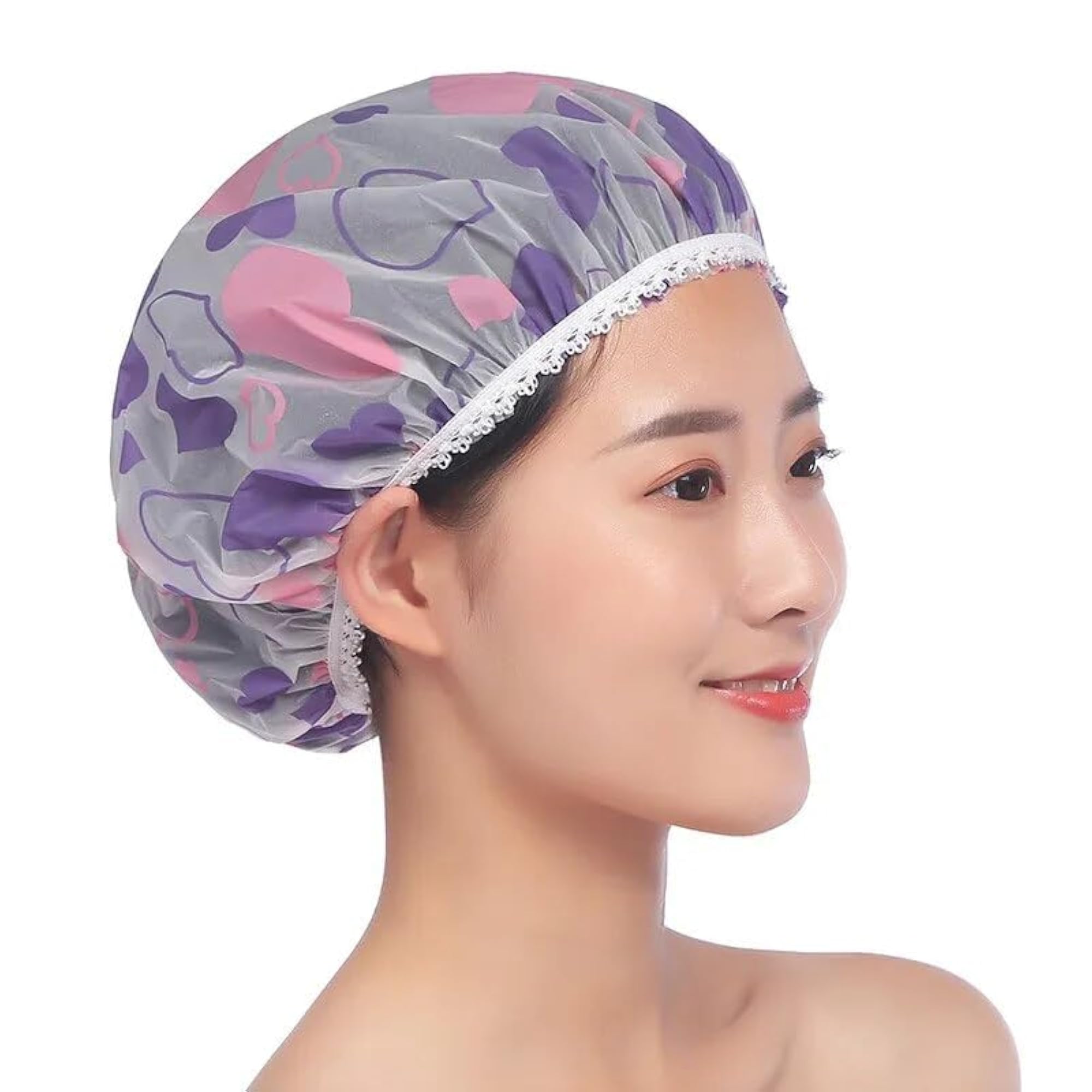 Shower Cap Set of 4 Reusable Waterproof Bath Caps