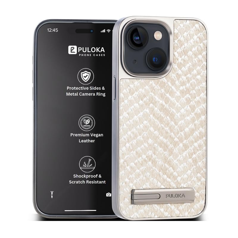 Image of PULOKA for iPhone 14 Back Cover with Kickstand & Metal Camera Ring & 360 Military-Grade Protection, | Ultra Hybrid Slim Case (White, iPhone 14)