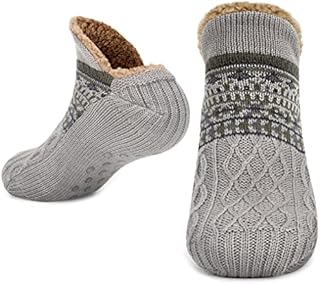 Slipper Socks for Women Men Warm Holding Sock Non Slip Knitted Thick Sherpa Fleece Lined Cosy Winter Fluffy Bed Slippers Suitable for Indoor Home House Floor