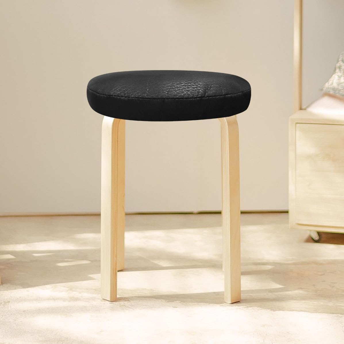 2pcs Black Round Stool Cover with Elastic Sponge