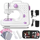 Dechow Sewing Machine for Beginners, Electric Portable, 12 Built-in Stitches with Reverse Sewing, 2 Speeds Double Thread with Foot Pedal, 14 Pcs Floral Cotton Fabric, 20 Pcs Nose Bridge Metal Wire, 21 Yards Elastic Rope, 27 Pcs DIY Sewing Kit Set (Purple)