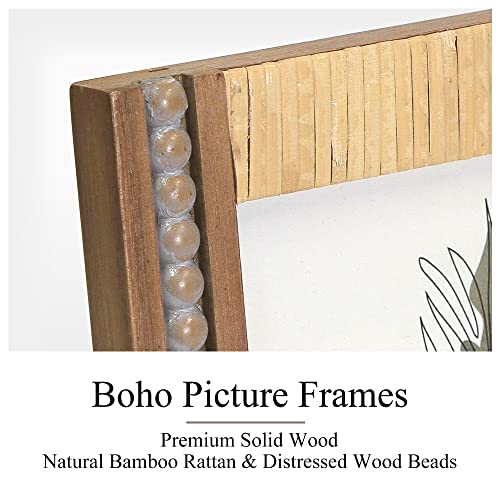 Takfot Wooden Picture Frames 5X7 Bamboo Rattan Picture Frame With Wood Bead & Real Glass, Rustic Frames Wall & Tabletop Display Photo, Gifts For Mom Grandma Family Friends Couple, Natural Brown #TOP4
