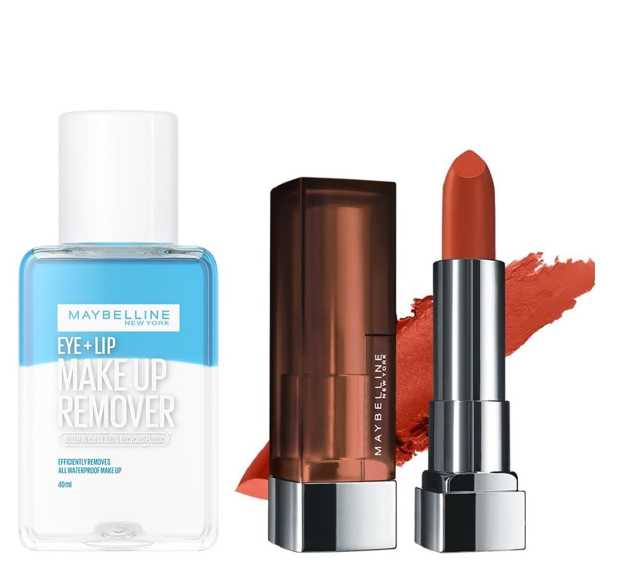 Maybelline New York Color Sensational Creamy Matte Lipstick -674 Madison Red (3.9g) + Maybelline New York Makeup Remover 40ml