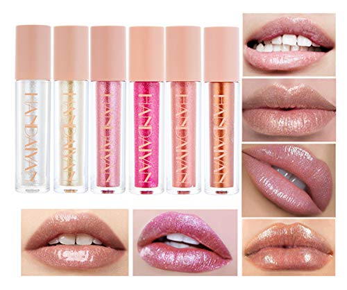 BELLESKY Pearl Lip Gloss Set Diamond Shimmer Glitter Liquid Lipstick Set Long-lasting Moisturizing Lip Stain for Girls and Women (Diamond Series (6PCS))