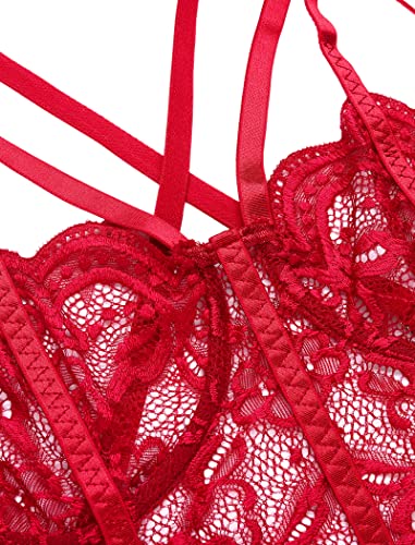 klier Lingerie for Women One Piece Teddy Floral Lace Bodysuit Babydoll Chemise Sleepwear