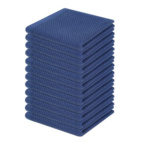 Image of Homaxy 100% Cotton Waffle Weave Kitchen Dish Cloths, Ultra Soft Absorbent Quick Drying Dish Towels, 12 x 12 Inches, 12-Pack, Navy Blue