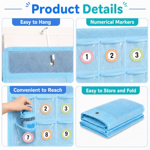2-Pack-Water-Bottle-Organizer-for-Classroom-30-Pockets-PVC-Clear-Organizer-Holder-for-Cup-Over-The-Door-Hanging-Bag-with-Hydration-Station-Sign-Digital-Stickers-Hooks-for-Back-to-School-Kitchen-Blue