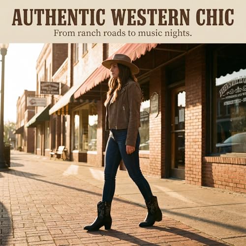 Image of Cowboy Boots for Women Short Shaft Side Zip Embroidered | Almond toe block heel western style for country concert outfits for women cowgirl outfits for women and casual wear