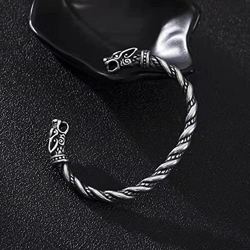 TURTLEDOVE Viking Wolf Fenrir Bangle – 2 PCS Stainless Steel Norse Scandinavian Torc – Rune Bangle Bracelet2