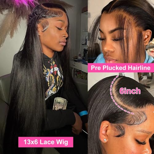 13x6 Lace Front Wigs Human Hair 200 Density 24 Inch Straight Wig - image 2