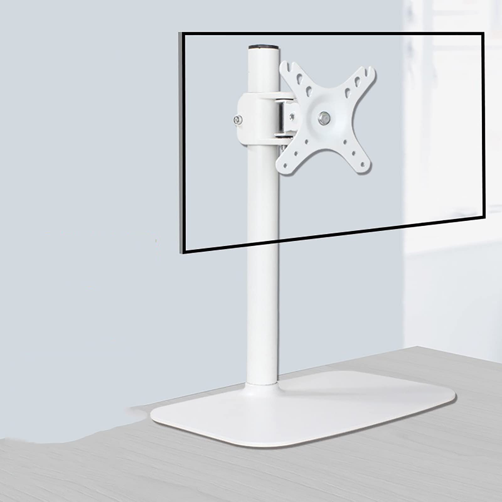asdchZen Single 14 To 32 Inch Monitor Desk Stand,Height Adjustable Free Standing Monitor Stand With Swivel,Tilt And Rotation,White